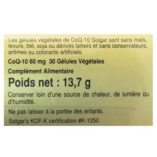 Solgar Co Q10 60mg 30 gélules végétales