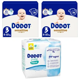 Fraldas Dodot Sensitive T3 2x74 unidades + Lenços umedecidos sem plástico 288 unidades
