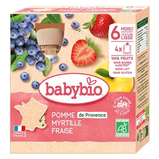 Babybio Mes Fruits Purea Mela Mirtillo Fragola dai 6 mesi 4 x 90g