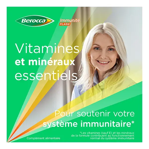 Berocca Immunité Flash Vitamine D et C Zinc Fer 30 comprimés effervescents
