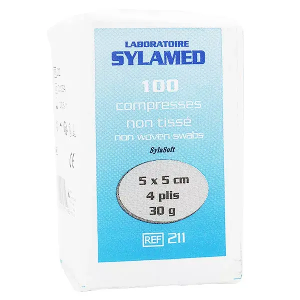 Sylamed Compresse Viscose Non Stérile Non Tissé 5cm x 5cm 30G 4 plis 100 unités