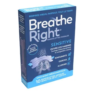Cerotti nasali Breathe Right, sensibilità media, naso congestionato, 10 unità