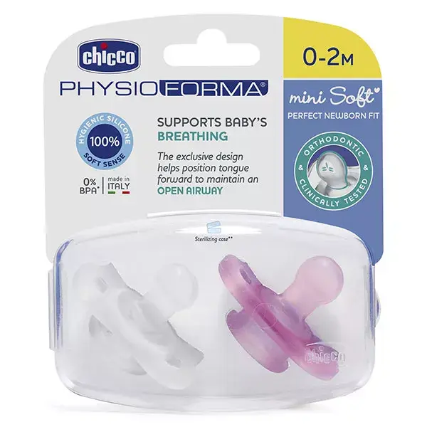 Chicco Physio Forma Mini Soft Pacifier +0m Pink Set of 2