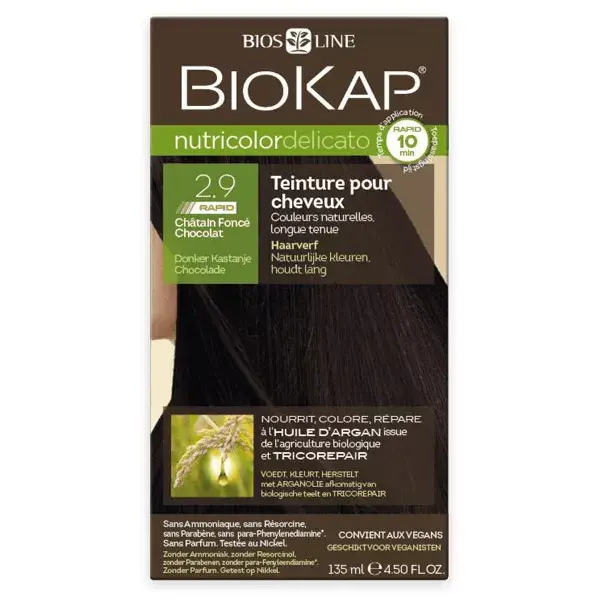 Biokap Nutricolor Delicato Rapid Teinture pour Cheveux 2.9 Châtain Foncé Chocolat 135ml