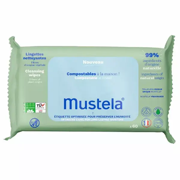 Mustela Lingettes Nettoyantes Compostables Parfumées 60 unités