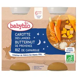 Babybio Repas Soir Pot Carotte Butternut Riz +6m Bio 2 x 200g