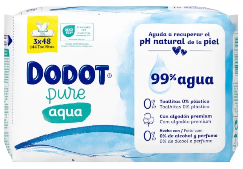 Lingettes Dodot Aqua sans plastique 3x48 unités