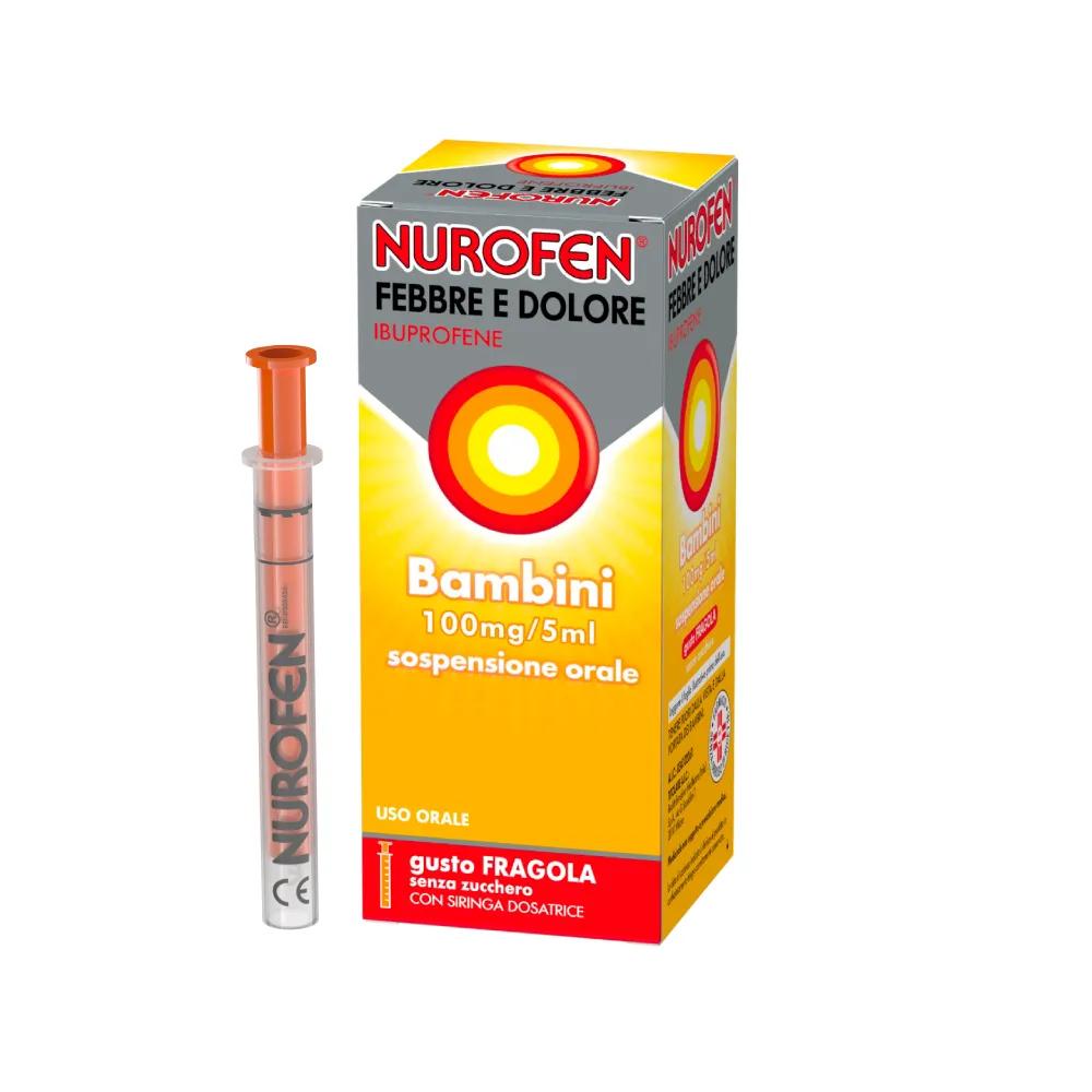 Nurofen Febbre e Dolore Bambini 100 mg/5 ml Ibuprofene Sospensione Orale Fragola 150 ml