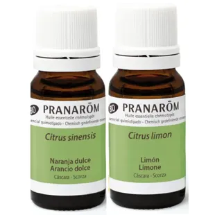 Óleo Essencial de Casca de Laranja Doce Biológico Pranarom 10 + Óleo Essencial de Casca de Limão Biológico 10 ml