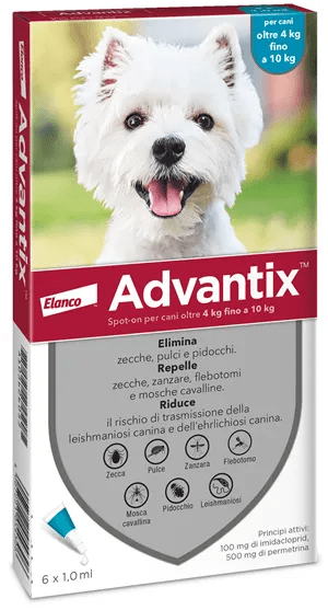 Advantix Spot-On Per Cani da 4 fino a 10 kg 6 Pipette Monodose