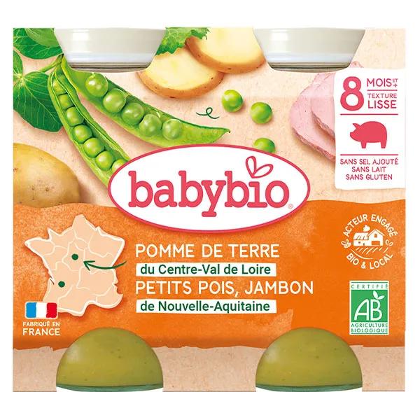 Babybio Menu du Jour Tarros con Patatas, Guisantes y Jamón a apartir de 8 meses 2 x 200g