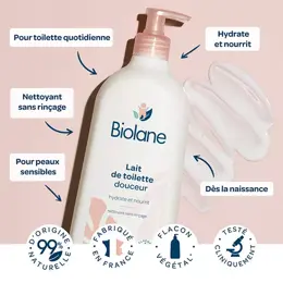 Biolane - Lait de toilette - Bébé - Nettoie Visage, Corps et Siège - 750ml