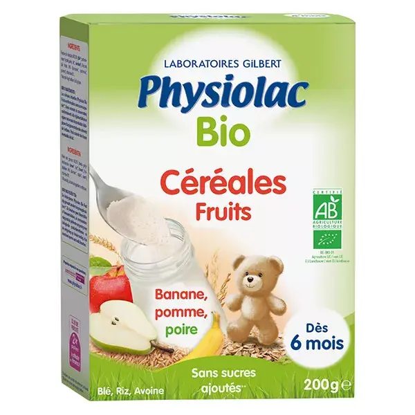 Physiolac Bio Céréales Fruits +6m 200g