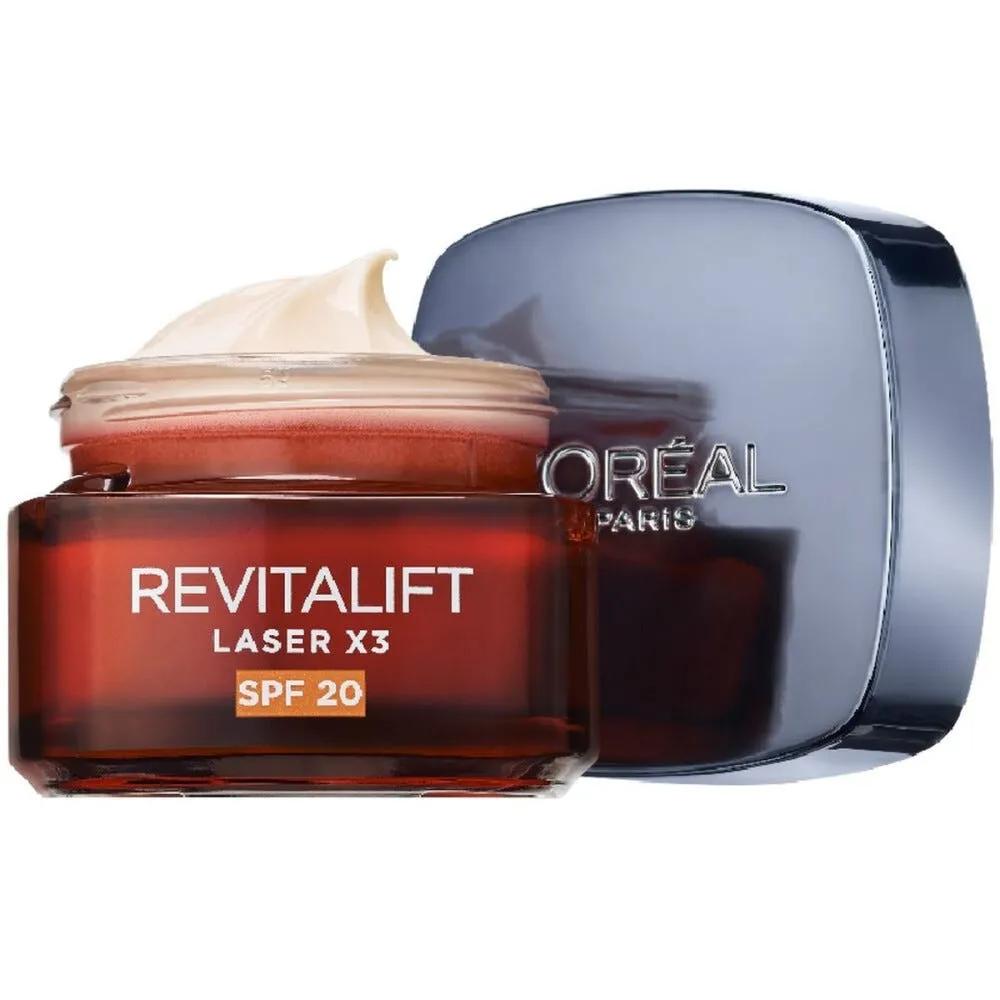 L'Oréal Paris Crema Viso Giorno Revitalift Laser X3 Azione Antirughe Anti-Età con Acido Ialuronico e Pro-Xylane SPF 20 50 ml