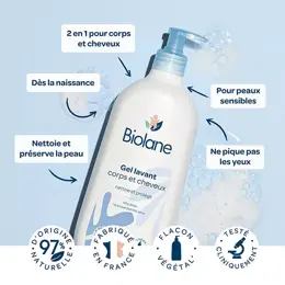 Biolane - Gel Corps & Cheveux - Peaux Sensibles - Cheveux Fins - Bébé - 750ml