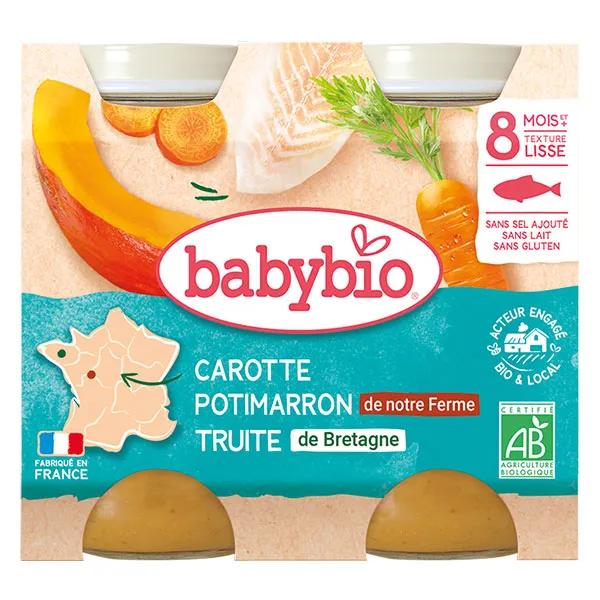 Babybio Menu du Jour Tarros con Zanahorias, Clabazas y Trucha a partir de 8 meses 2 x 200g