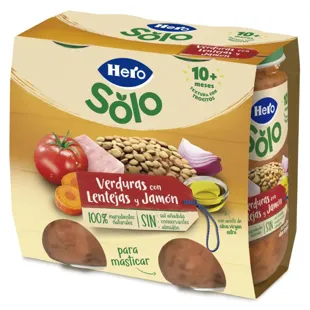 Hero Solo Jar of Vegetables with Lentils and Ham with Pieces +10m 2x235 gr