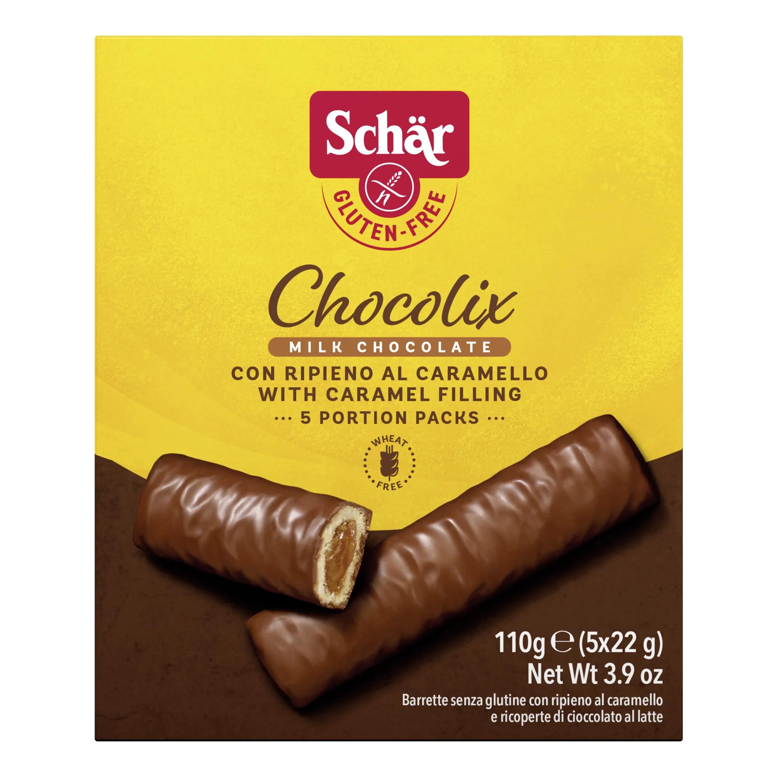 Schar Chocolix Barretta Senza Glutine Al Cioccolato al Latte con Ripieno al Caramello 110 g