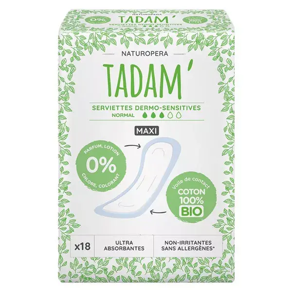Tadam' Hygiène Féminine Toalla íntima Dermo-Sensitiva Maxi Normal 18 unidades