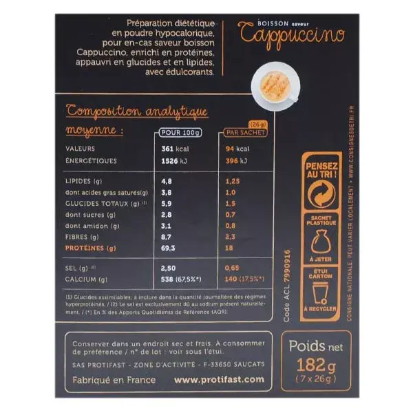 Protifast Boisson Hyperprotéinée Cappuccino 7 sachets