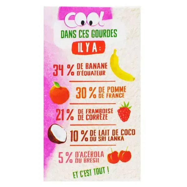 Vitabio Cool Fruits Gourdes Banane Framboise Lait de Coco Bio 4 x 85g