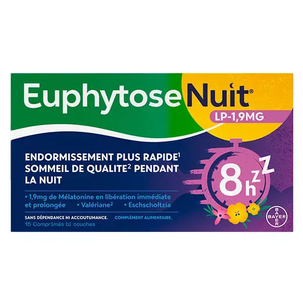 Euphytose Nuit Sommeil Mélatonine 1,9 mg Libération Prolongée 15 comprimés