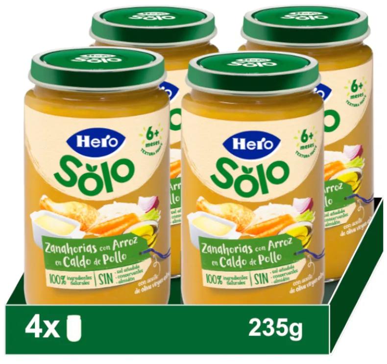 Hero Babywortelen met Rijst in Kippenbouillonpotten +6m 4x235 gr