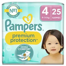 Pampers Premium Protection Taille 4 Couches x25 9kg - 14kg Notre N°1 Pour Le Confort & La Protection