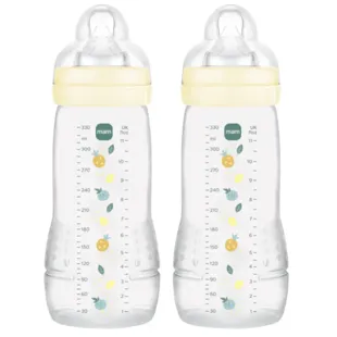 MAM Easy Active Baby Bottle for Thick Liquids, Neutral, Bright +6m, 330 ml, 2 Units