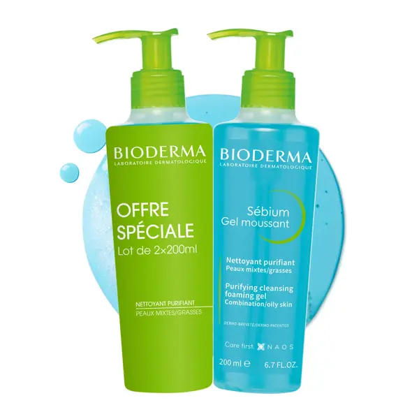 Bioderma Sébium Gel Moussant Purifiant Peaux Mixtes à Grasses Lot de 2 x 200ml