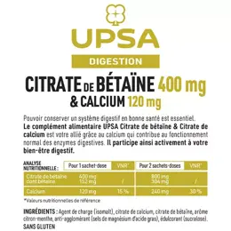 UPSA Citrate de Bétaïne & Citrate de Calcium sans Sucres Bien-Être Digestif 10 sachets