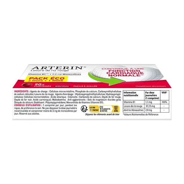 Arterin Levure de Riz Rouge 2,9 mg 2 mois + 1 offert 90 Comprimés