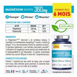 Granions Magnésium Marin 360 mg Format Eco 6 Mois 180 comprimés