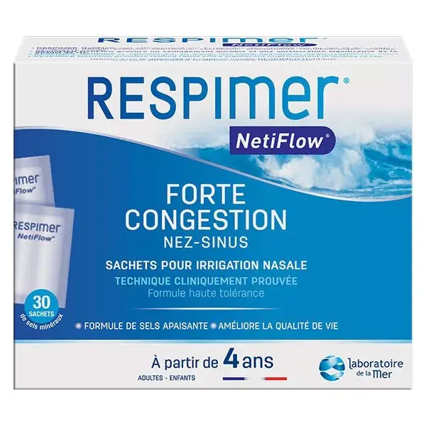 Respimer Netiflow Kit d'Irrigation Nasale dès 4 ans + Recharges Lot de 2x16 Sachets