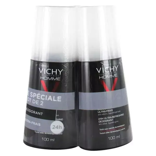 Vichy Homme Ultra-Fresh Deodorant 24hrs Spray 2 x 100ml