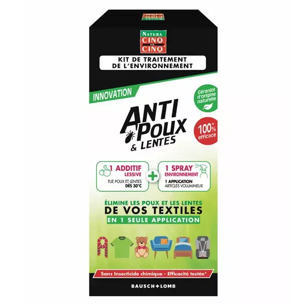 Cinq sur Cinq Kit Traitement Environnement Anti Poux et Lentes Spray 250ml + Additif Lessive 150ml