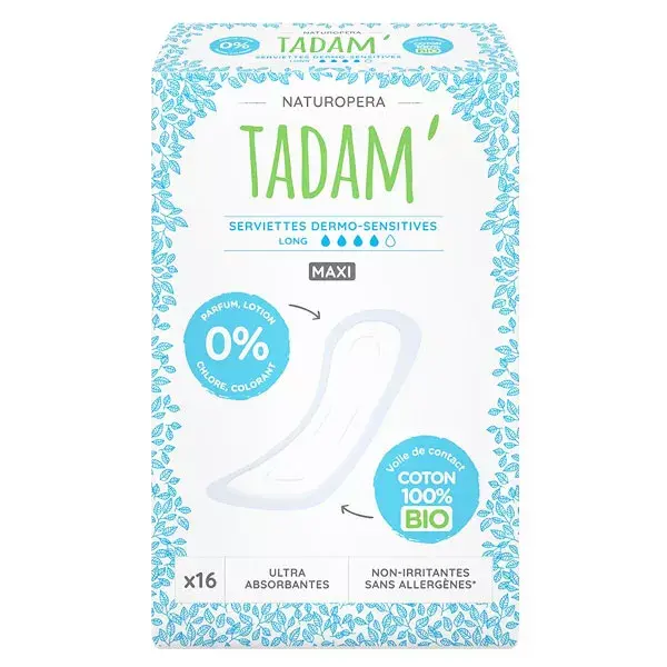 Tadam' Hygiène Féminine Serviette Dermo-Sensitive Maxi Long 16 unités