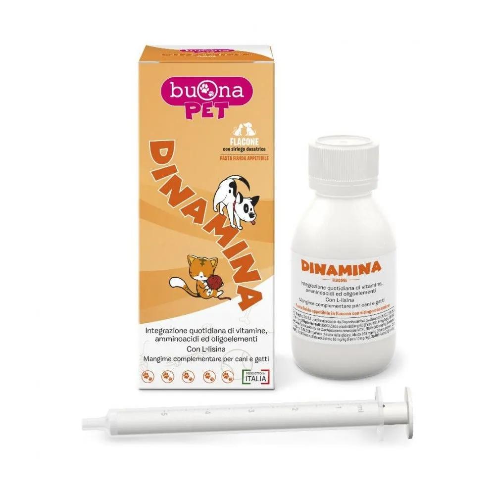 Buona PET Dinamina Mangime complementare per cani e gatti Integratore quotidiano con vitamine e amminoacidi Flacone 60 g