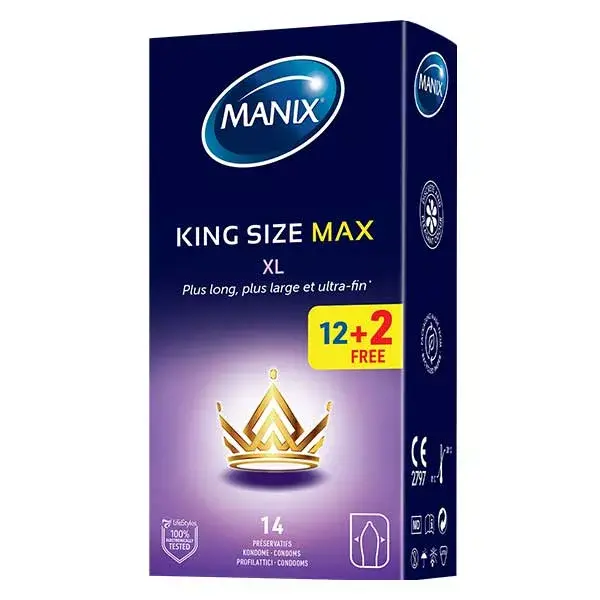 Manix King Size Max Latex Grande Taille XL Pack Promo 12+2 préservatifs