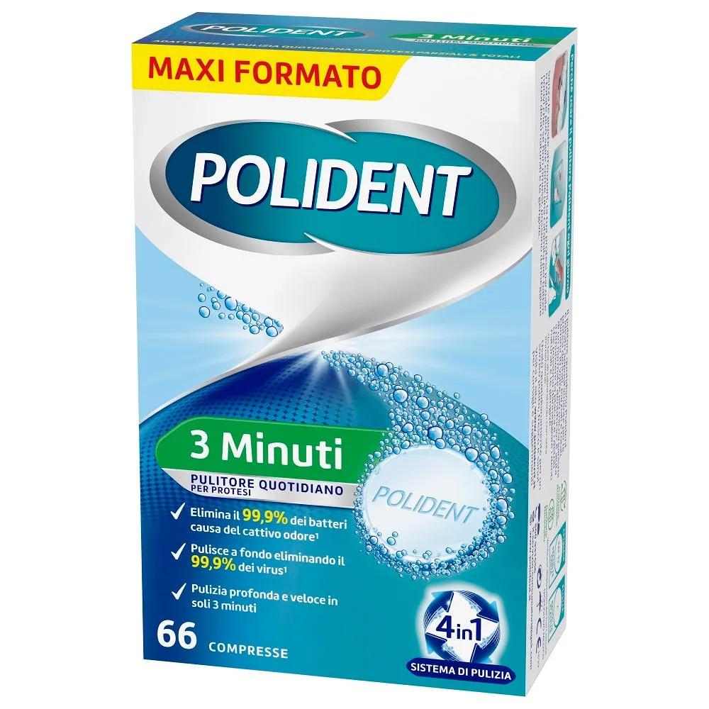 Polident 3 minuti Pulitore Protesi Dentale Quotidiano 66 Compresse