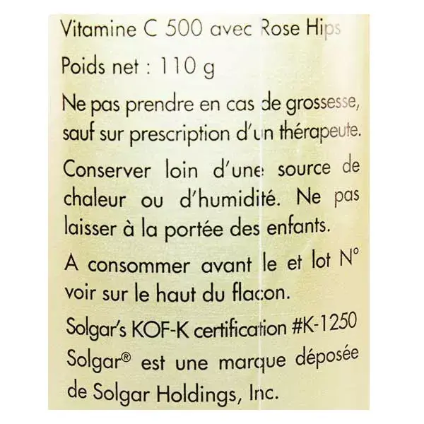 Solgar Vitamin C 500 with Rose Hips 100 tablets