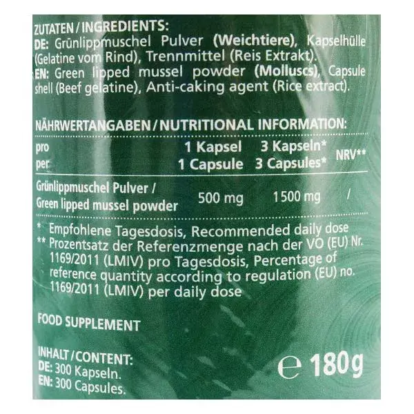 Vitamaze Poudre de Moule Verte 1500mg 300 capsules