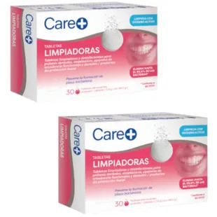 Care+ Tabletas Efervescentes Limpiadoras para Dentaduras Postizas 2x30 uds