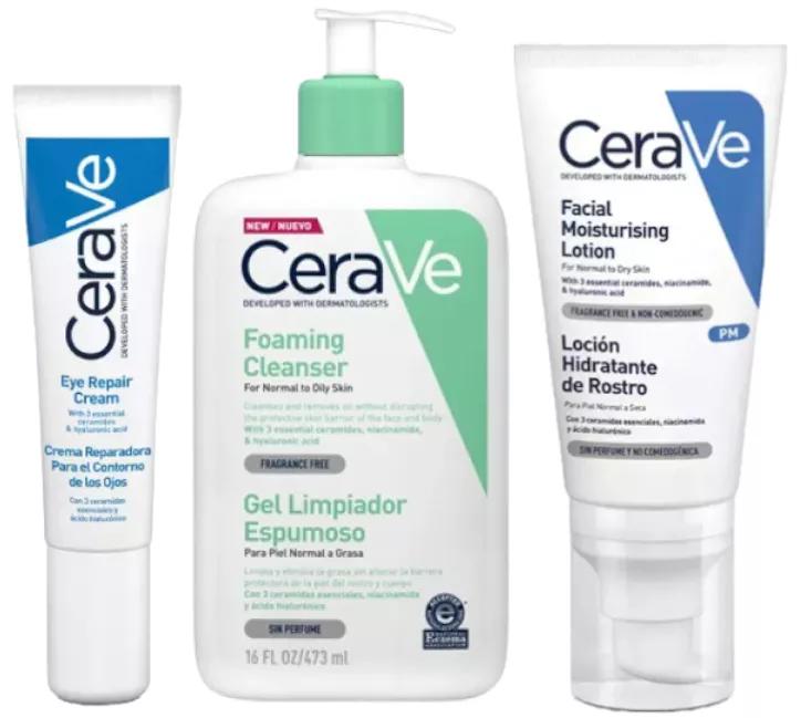 CeraVe Foaming Cleansing Gel 473 ml + Eye Contour 14 ml + Moisturizing Cream 52 ml