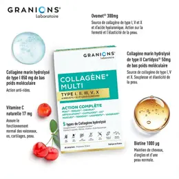 GRANIONS - MULTI Collagene + 5 Types de Collagène - 20 études cliniques - 1 mois