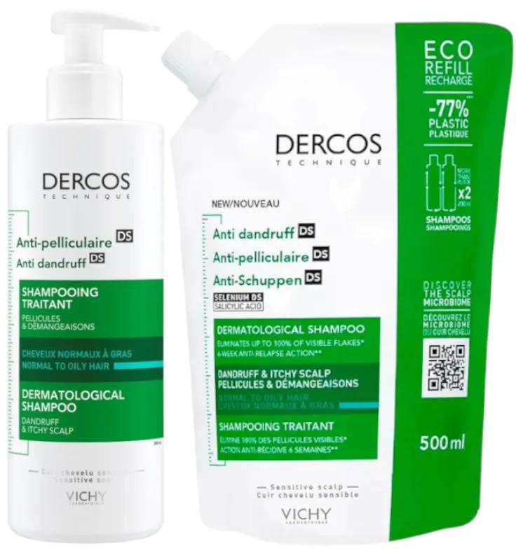 Vichy Dercos Technique Anti-Schuppen-Shampoo für fettiges Haar 390 ml + Nachfüllung 500 ml