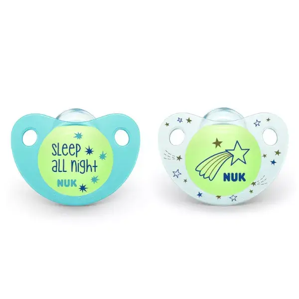 Nuk Night & Day Phosphorescent Silicone Soothers 6-18m Galaxy Set of 2