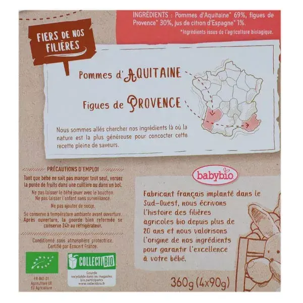 Babybio Mes Fruits Pouches Apple and Fig 6 months+ 4 x 90g