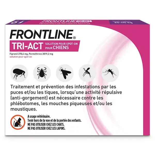 Frontline Tri-Act Chiens L 20 à 40kg 6 pipettes