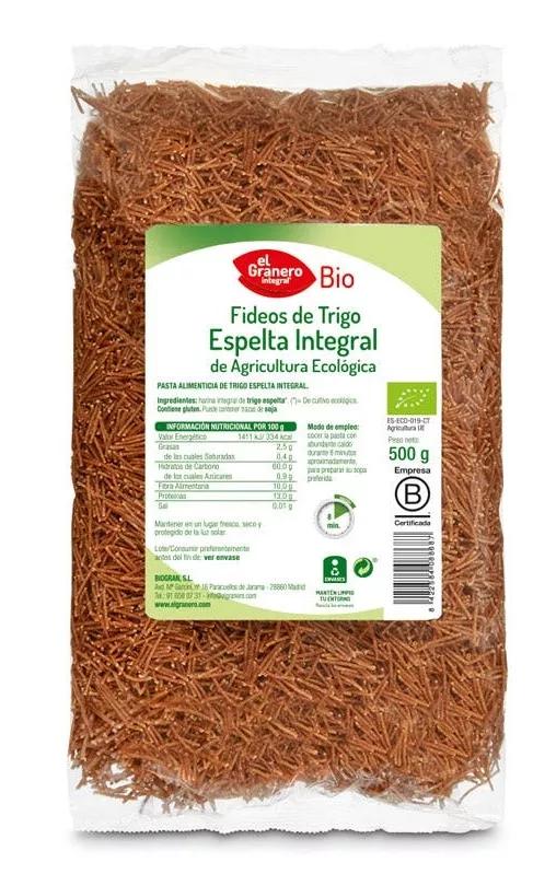 El Granero Integral Fideos de Trigo Espelta Integral Bio 500 gr
